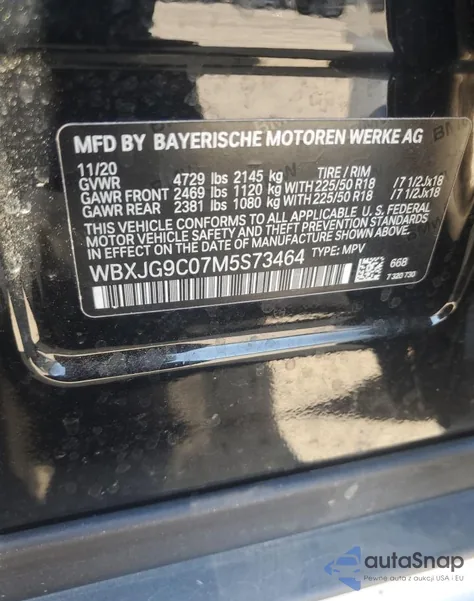 2021 BMW X1 xDrive28I z USA, uszkodzony, nr VIN WBXJG9C07M5S73464